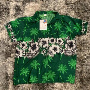 King Kameha Hawaiian Shirt Button Up Men's 4XL Green Short Sleeve Aloha NWT